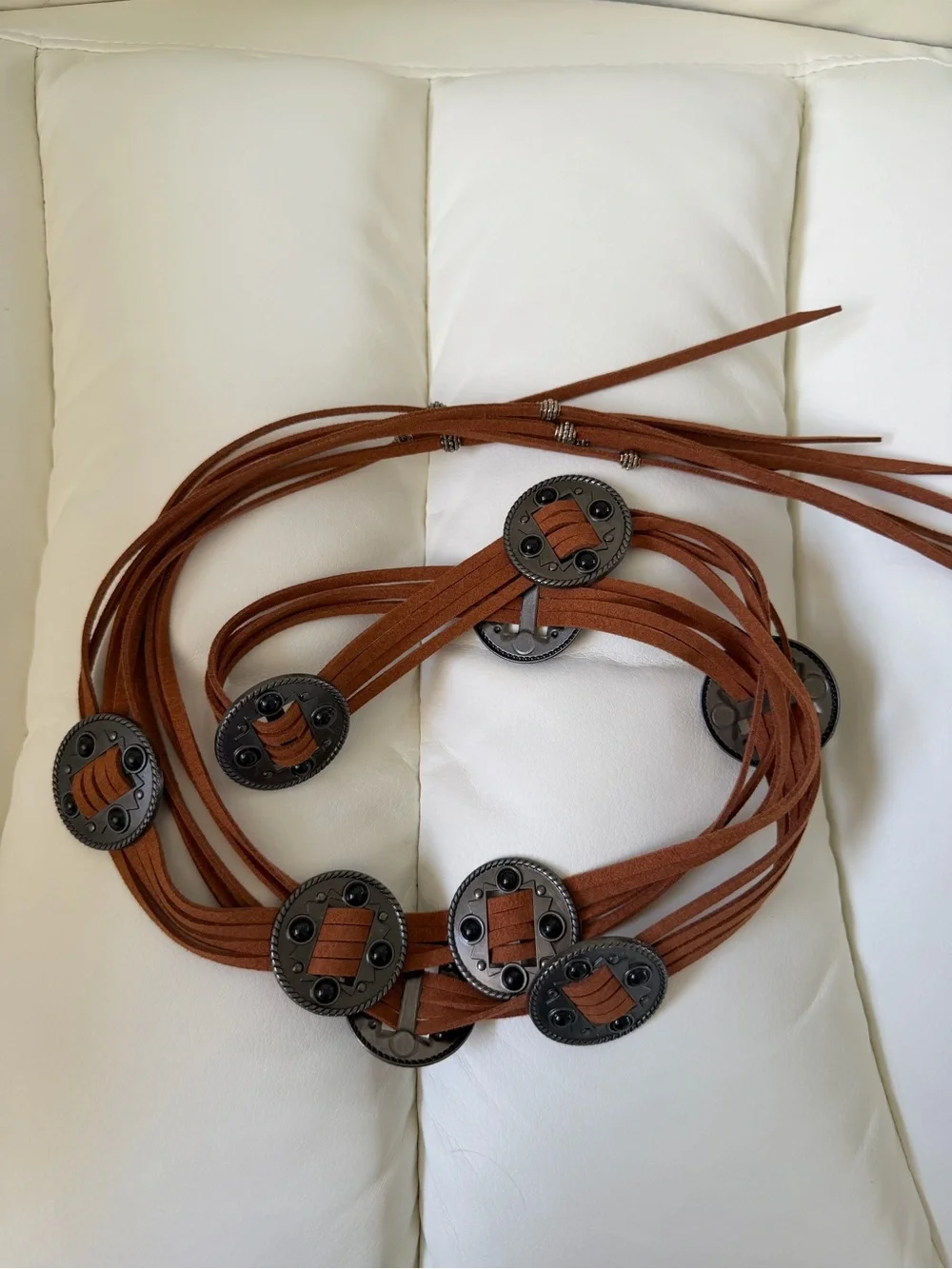 Sash Belt BohoTassel Waistband Western Knotted Fringed Round-Metal Waist Belt